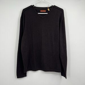 Mens Vertical Robert Comstock Brown Knit Sweater L Preppy Casual Golf